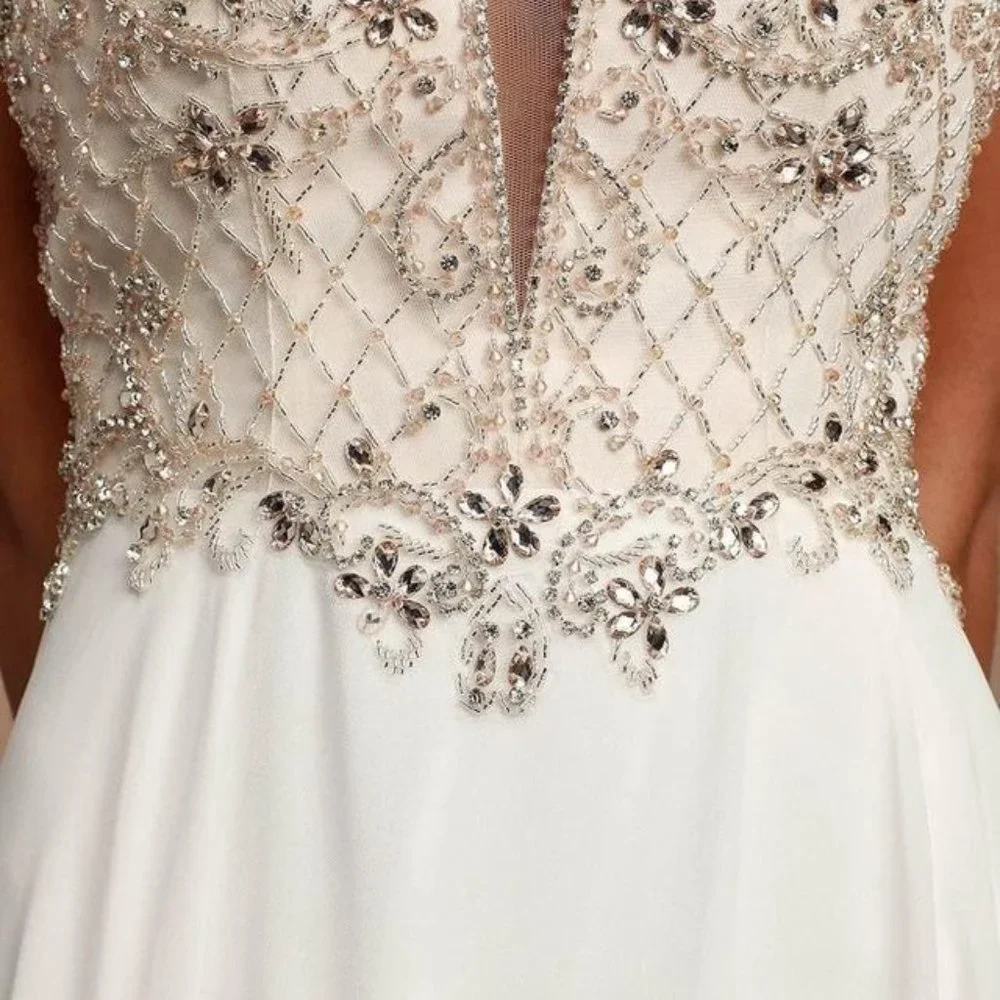 NWT Lulus White Beaded Wedding Dress Maxi Gown New In Box Size 6 - Picture 5 of 8